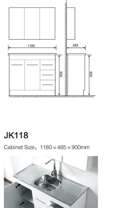 1180*485*900mm PVC Cabinet Kitchenette With Double Drainer 304 Stainless Steel Sink