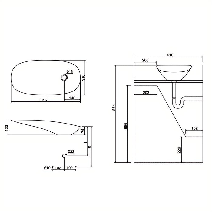 615*310mm KOHLER Petaline Black Cast Iron Vessel Above Counter Basin