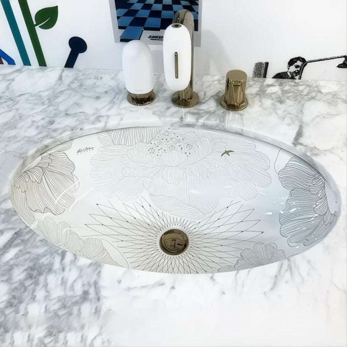 504*311mm KOHLER Oval Vitreous China Empress Bouquet Undermount Basin
