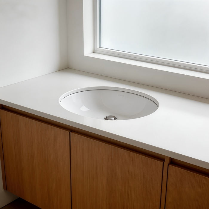 489*410*210mm Kohler Caxton Gloss White Ceramic Oval With Overflow Under-Mount Basins