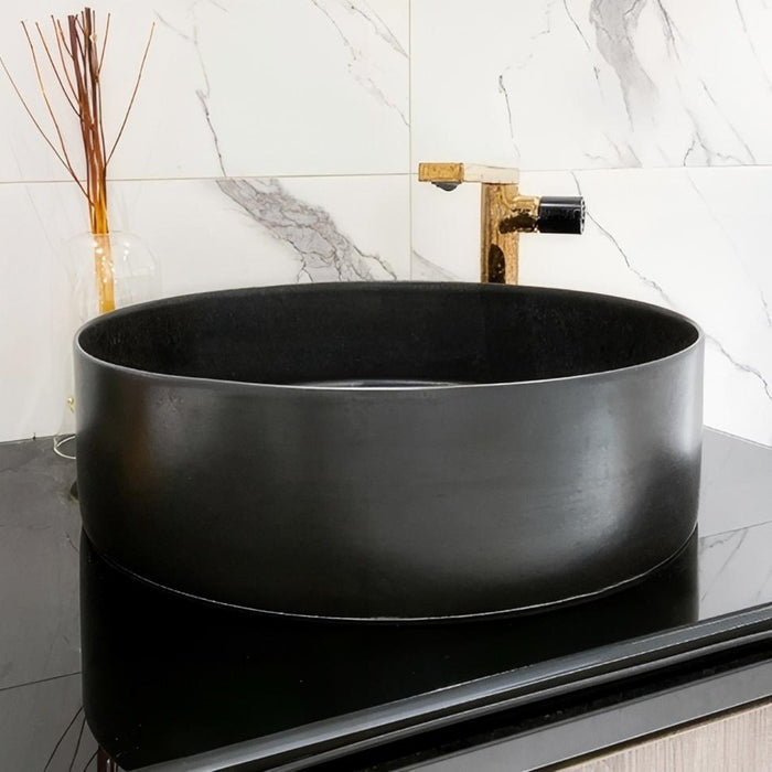 410*410*120mm Kohler Mica Matt Black Ceramic Round Vessel Slim Rim Above Counter Basins