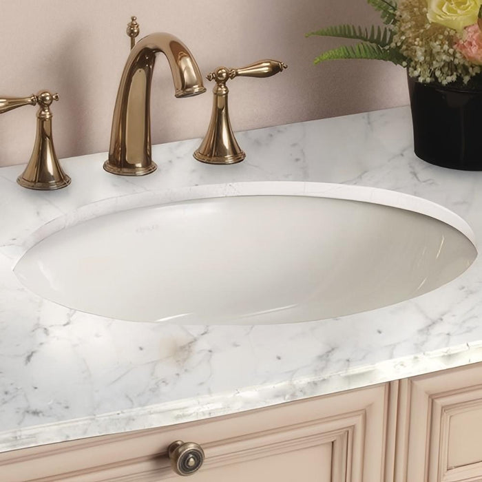 581*428*196mm Kohler Chalice Gloss White Ceramic Oval With Overflow Under-Mount Basins
