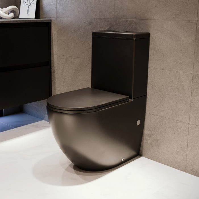 660*385*850mm Fienza Koko Matt White/Matt Black Ceramic Tornado Back To Wall Toilet