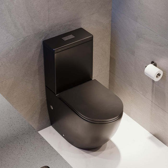 660*385*850mm Fienza Koko Matt White/Matt Black Ceramic Tornado Back To Wall Toilet