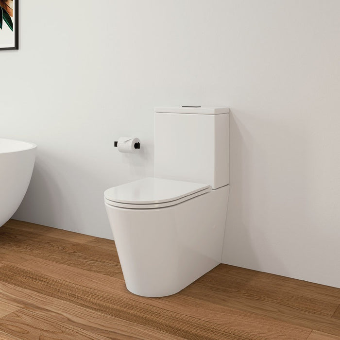 620*385*840mm Fienza Isabella Gloss White Ceramic Rimless Slim Seat Back To Wall Toilet
