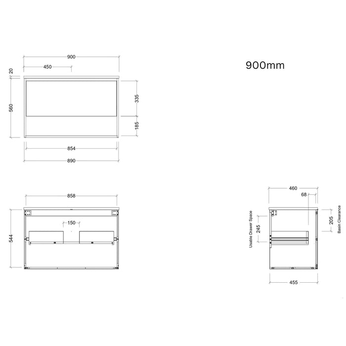 TIMBERLINE KANSAS CUSTOM WALL HUNG VANITY (ALL SIZING)