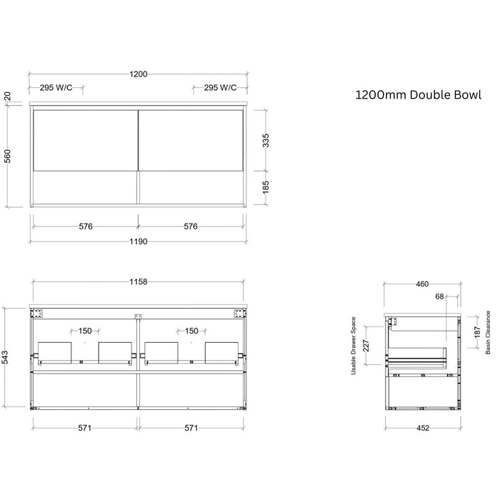 TIMBERLINE KANSAS CUSTOM WALL HUNG VANITY (ALL SIZING)