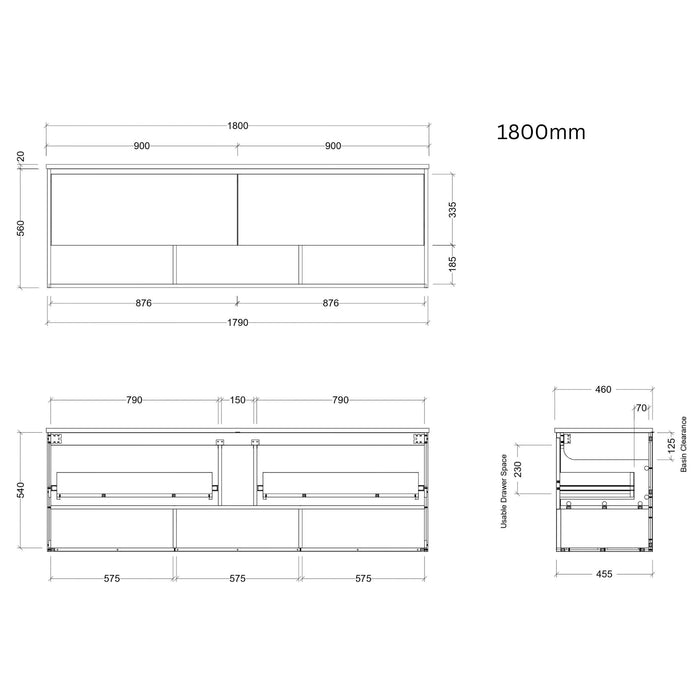 TIMBERLINE KANSAS CUSTOM WALL HUNG VANITY (ALL SIZING)