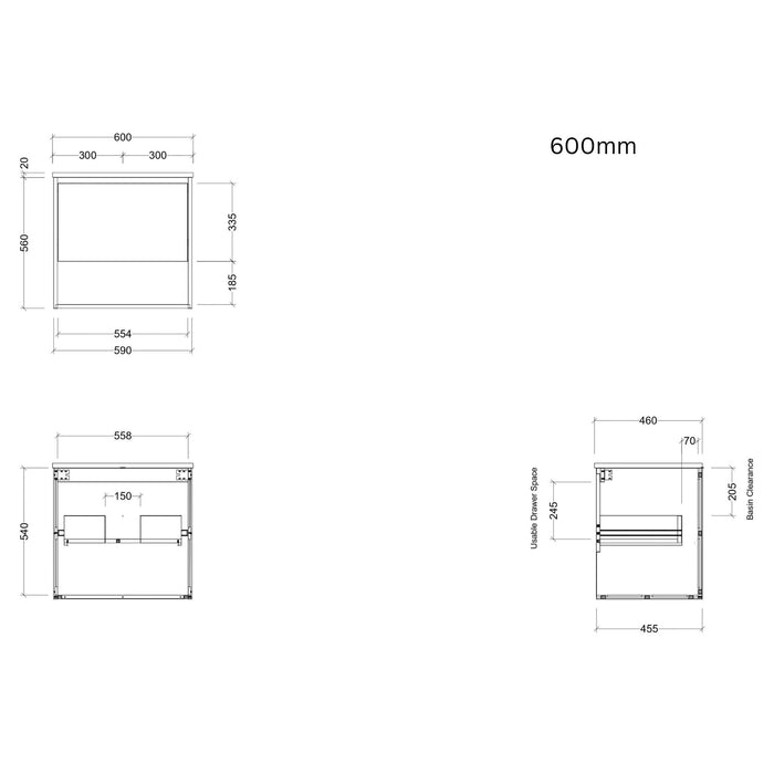 TIMBERLINE KANSAS CUSTOM WALL HUNG VANITY (ALL SIZING)