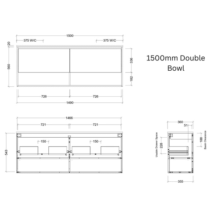 TIMBERLINE KARLIE CUSTOM WALL HUNG VANITY (ALL SIZING)