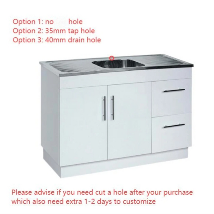 1180*470*870mm Kitchenette Soft Close Drawer Kitchen Polyurethane Cabinet with 304 Stainless Steel Sink