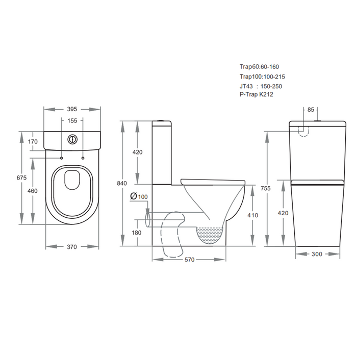 675*395*840mm Poseidon Pola Gloss White Box Rim Back To Wall Toilet
