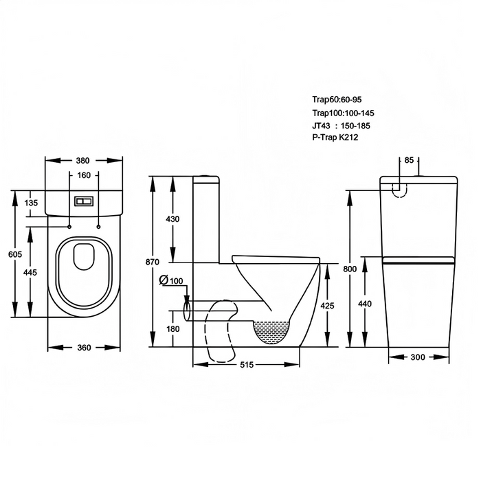 605*380*870mm Poseidon Avis Gloss White Rimless Compact Back To Wall Toilet