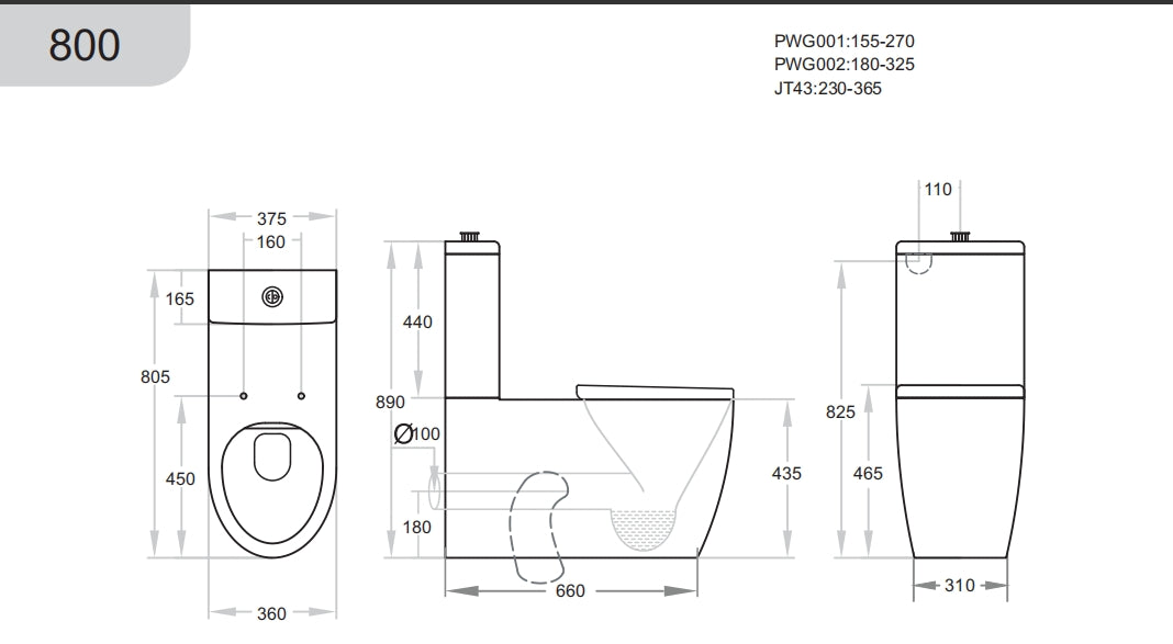 805*375*890mm Poseidon Asta Gloss White Rimless Disable Back To Wall Toilet