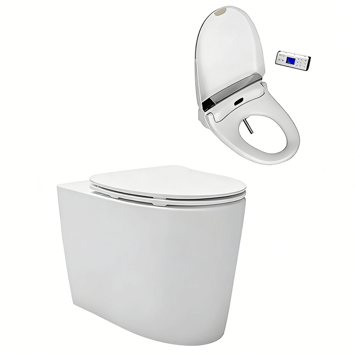 580*370*390mm Kohler Grande Gloss White Rimless With Electronic Handheld Remote Bidet Seat Wall Faced Smart Toilet
