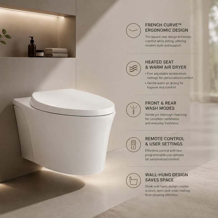 554*385*353mm Kohler Veil Gloss White Rimless With C3-255 Bidet Seat Smart Toilet