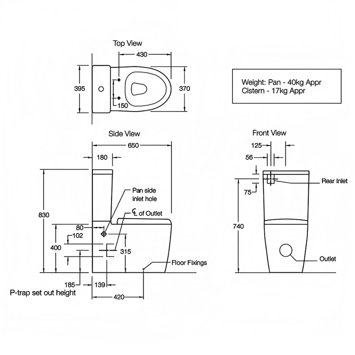 650*395*830mm Kohler Grande White Rimless Handheld Remote Control Smart Bidet Toilet Suite