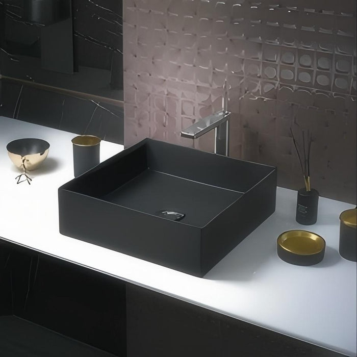 395*395*120mm Kohler Mica Matt Black Ceramic Square Vessel Slim Rim Above Counter Basins