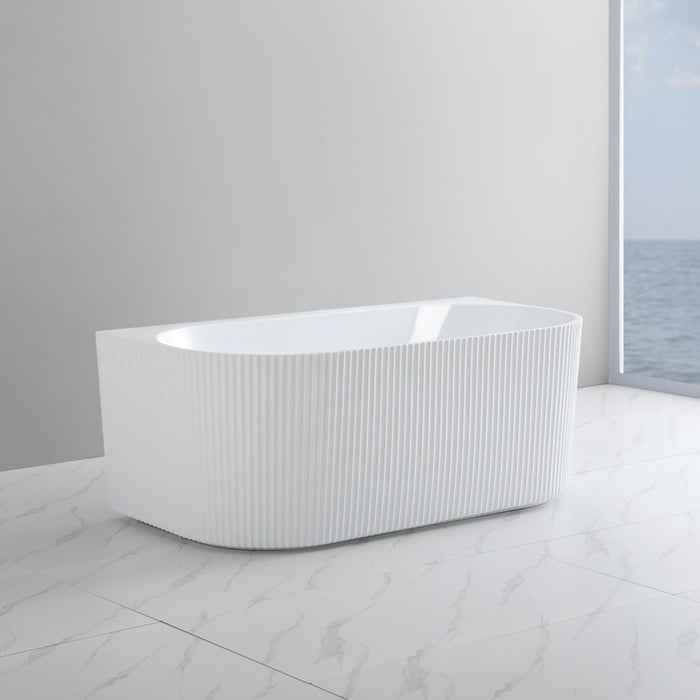 1500-1700*800*580mm Poseidon Ceto Bari Gloss White/Matt Black/Matt White Oval Acrylic Fluted Back To Wall Bathtub