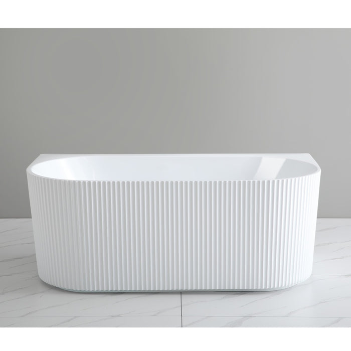 1500-1700*800*580mm Poseidon Ceto Bari Gloss White/Matt Black/Matt White Oval Acrylic Fluted Back To Wall Bathtub