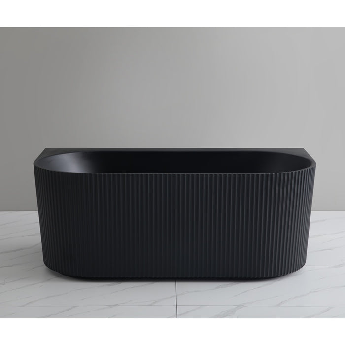 1500-1700*800*580mm Poseidon Ceto Bari Gloss White/Matt Black/Matt White Oval Acrylic Fluted Back To Wall Bathtub