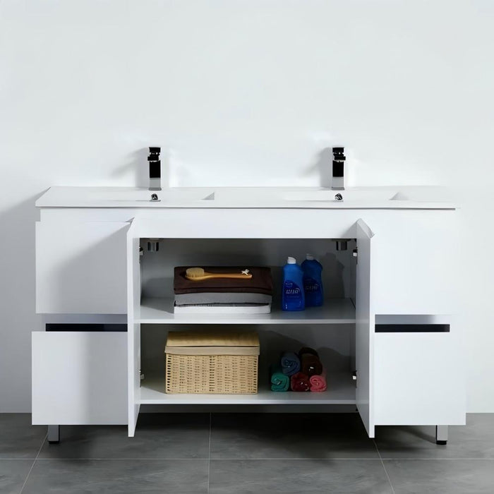 600-1800*460*880mm Poseidon Nordic Gloss White Standard With Legs PVC Freestanding Vanity