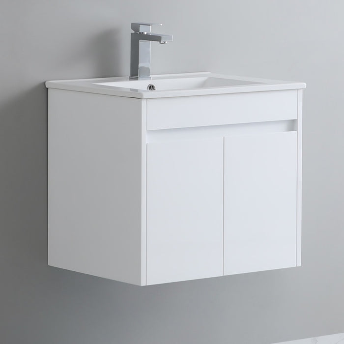 600-900*370mm Bathroom Slim Vanity PVC White Freestanding/Wall Hung Soft Closing Doors / Drawers Cabinet Only and Ceramic Top Available