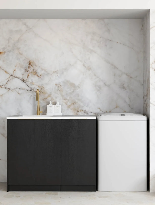 1060*600*900mm Otti Byron/Bondi Laminated Black Oak Base Laundry Cabinet With Stone Top And Sink