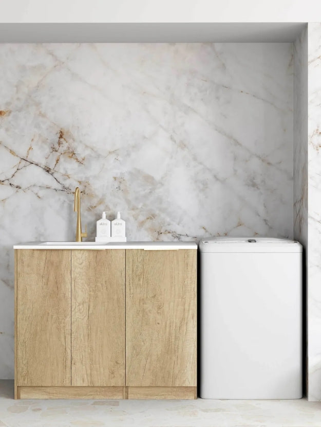 1060*600*900mm Otti Byron/Bondi Laminated Natural Oak Base Laundry Cabinet With Stone Top And Sink