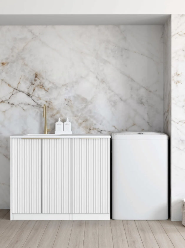 1060*600*900mm Otti Noosa Matt White Fluted Base Laundry Cabinet With Stone Top And Sink