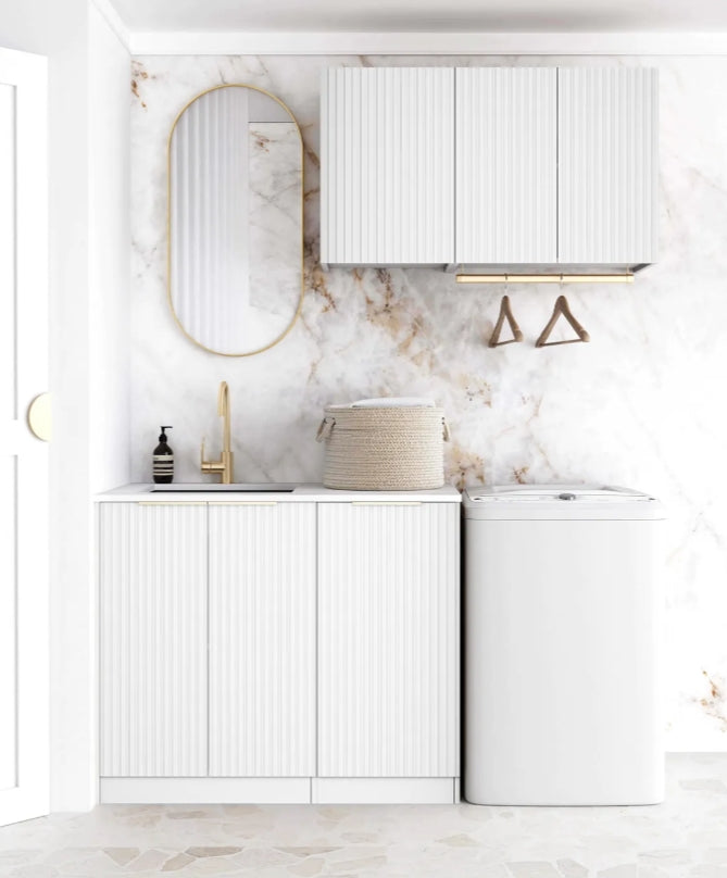 1715*600*2100mm Otti Noosa Matt White Fluted Moisture Resistant Plywood Laundry Kit