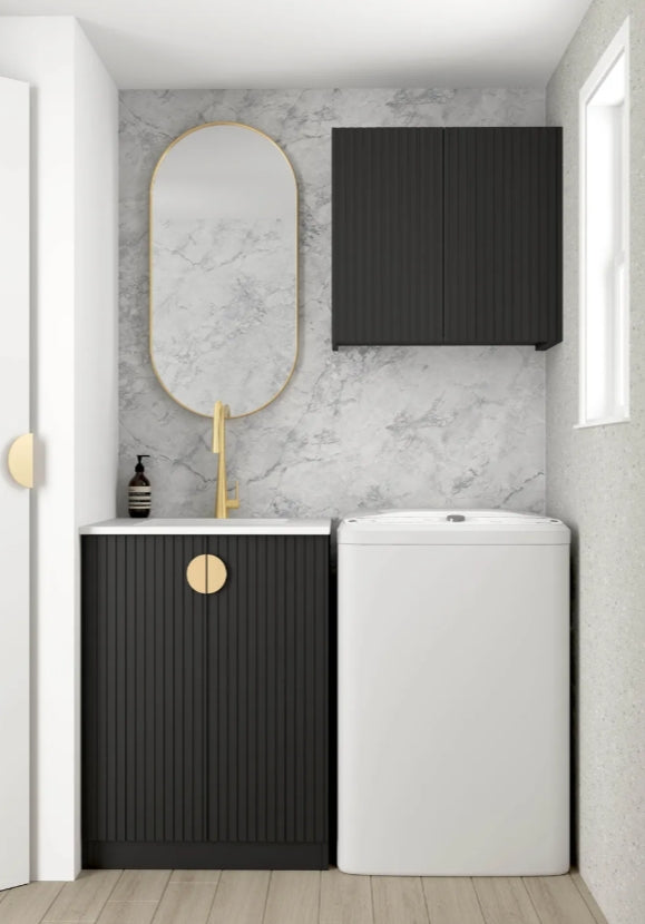 650*600*900mm Otti Marlo Matt Black Fluted Moisture Resistant Plywood Mini Laundry