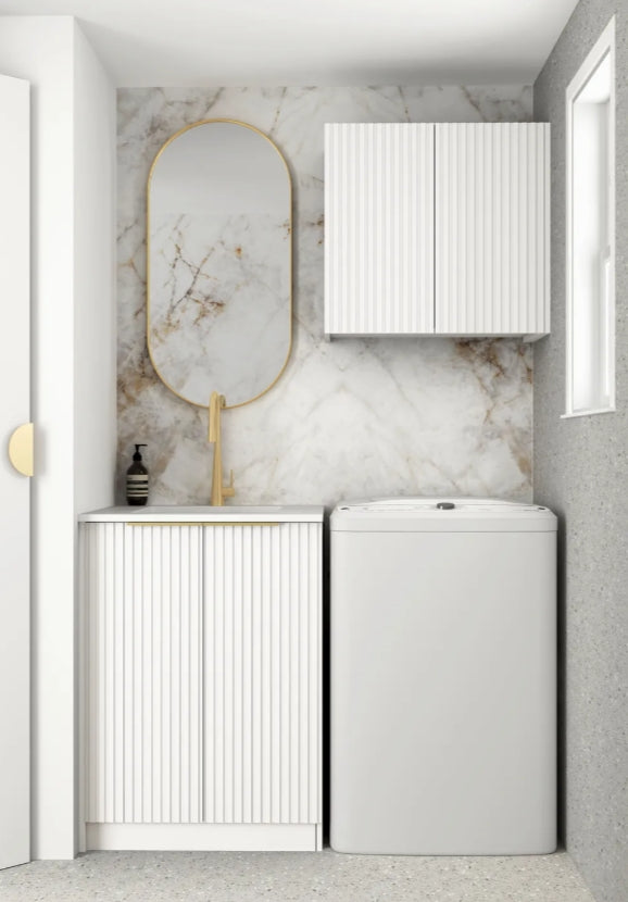 650*600*900mm Otti Noosa Matt White Fluted Moisture Resistant Plywood Mini Laundry