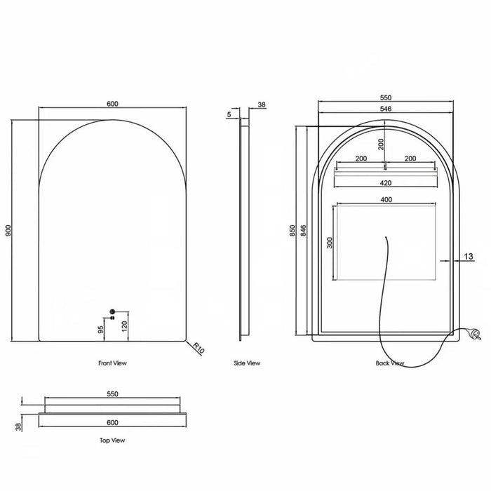 900*600/1200*800mm Otti Archie  Frameless Back Lit Tuffi LED Mirror