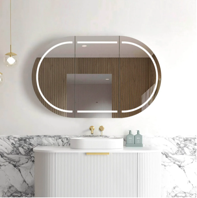 1200*750mm Otti LED Bondi Oval Curved Moisture Resistant Plywood Shaving Cabinet