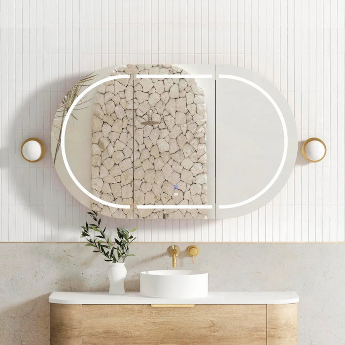 1200*750mm Otti LED Bondi Oval Curved Moisture Resistant Plywood Shaving Cabinet