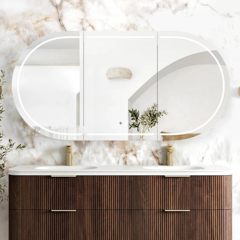 1800*900mm Otti LED Bondi Oval Curved Moisture Resistant Plywood Shaving Cabinet