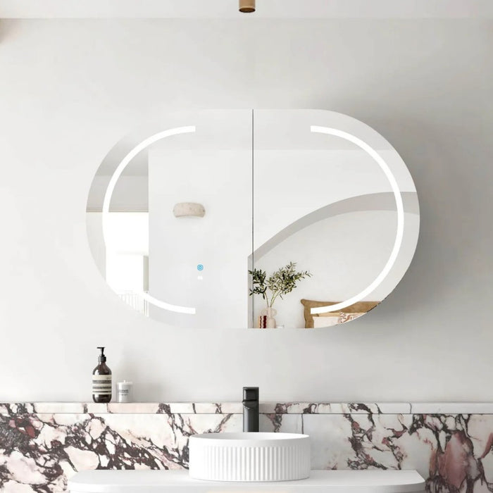 900*600mm Otti LED Bondi Oval Curved Moisture Resistant Plywood Shaving Cabinet