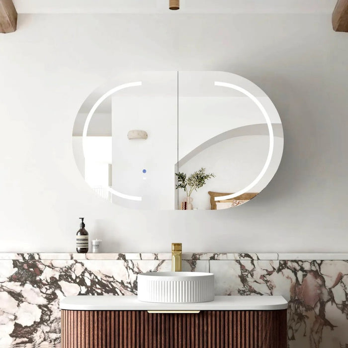 900*600mm Otti LED Bondi Oval Curved Moisture Resistant Plywood Shaving Cabinet