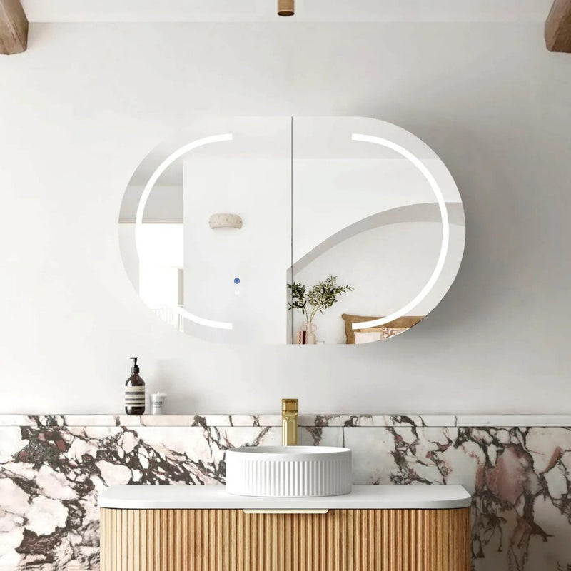 900*600mm Otti LED Bondi Oval Curved Moisture Resistant Plywood Shaving Cabinet