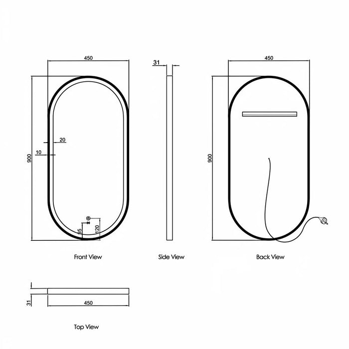900*450mm Otti Noosa Metal Frame Oval Tuffi LED Mirror