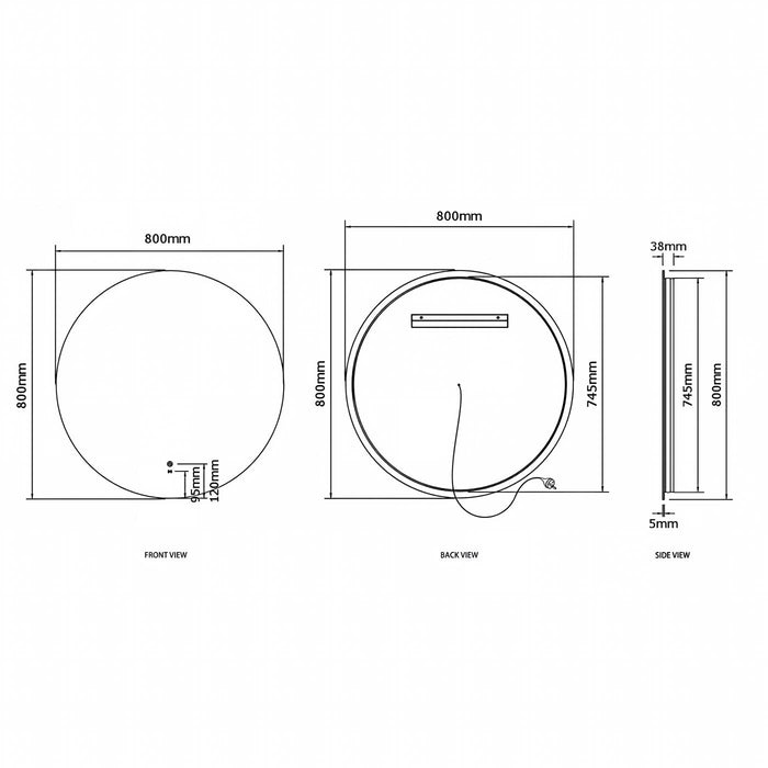 800mm Otti Bondi Frameless Round Back Lit Tuffi LED Mirror
