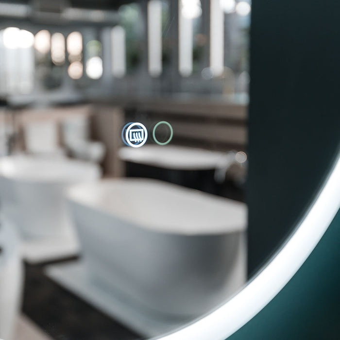 696*696*5mm Fienza Kaya Round Pencil Edge Illuminating On/Off Touch Sensor Framed LED Mirror