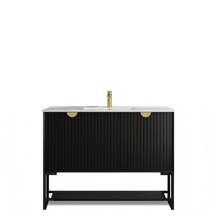 600-1500*460*550mm Marlo Matte Black Bathroom Freestanding Vanity With Legs - Cabinet Only and Ceramic / Stone Top - HD reno
