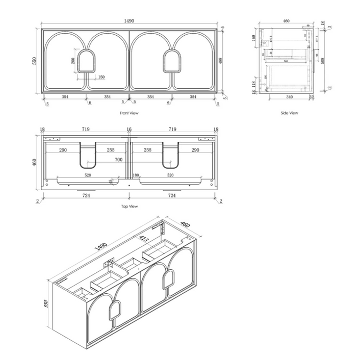 600-1800*460*550mm Laguna Satin White High Moisture Resistant Plywood Wall Hung Vanity