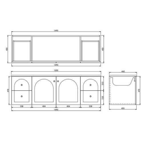 1500*455*470mm Lukka Chester Federation Matt White PVC Wall Hung Vanity
