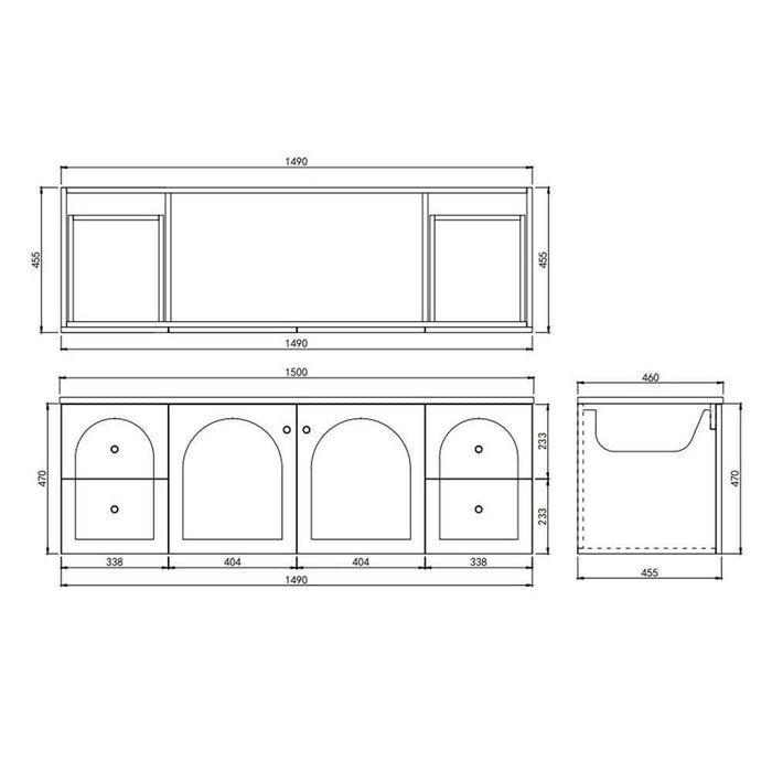 1500*455*470mm Lukka Chester Federation Matt White PVC Wall Hung Vanity
