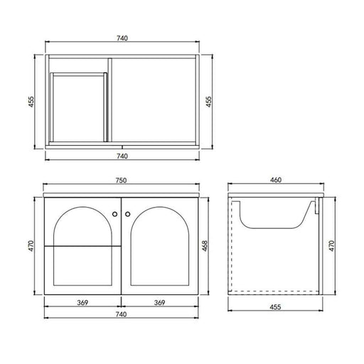 750*455*470mm Lukka Chester Federation Matt White PVC Left/Right Drawer Wall Hung Vanity