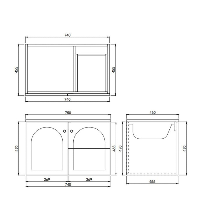 750*455*560mm Lukka Chester Federation Matt Black PVC Left/Right Drawer Wall Hung Vanity