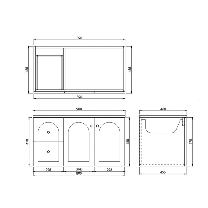900*455*560mm Lukka Chester Federation Matt White PVC Left/Right Drawer Wall Hung Vanity